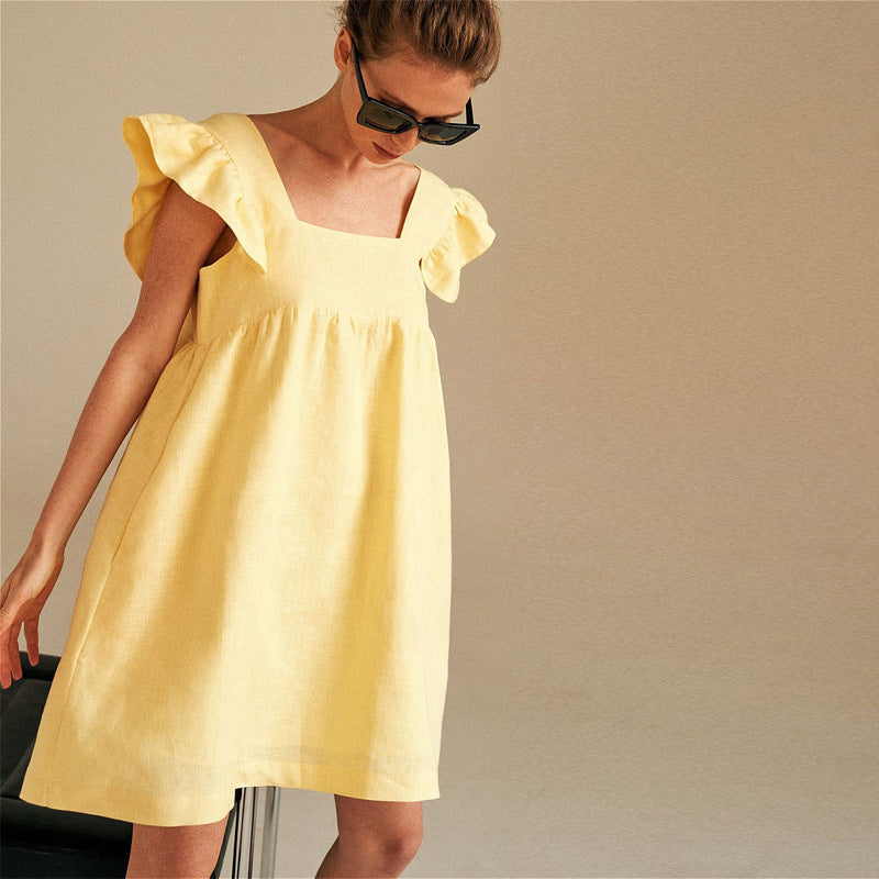 Ruffle Sleeve Summer Square Neck Solid Color Elegant Mini Dress The Clothing Company Sydney