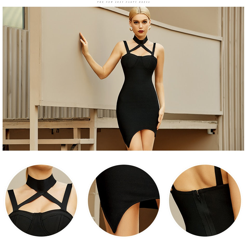 Summer Halter Mini Bandage Dress For Women Sleeveless Black Night Club Celebrity Evening Runway Party Dress The Clothing Company Sydney