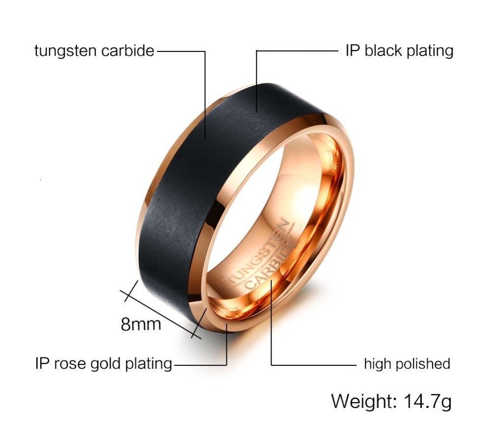 Men's Basic Tungsten Carbide Ring Classic 8mm Male Wedding Jewelry Rose-Gold Color The Clothing Company Sydney