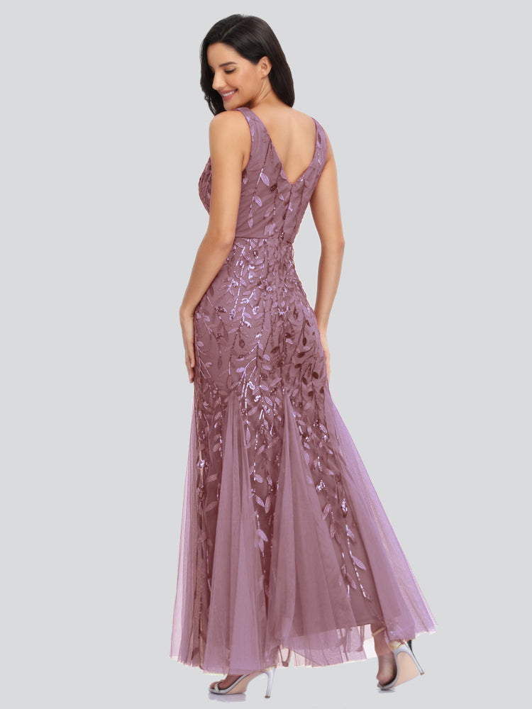 Sleeveless V-neck Tulle Sequins Cocktail V-back Mermaid Party Prom Gown Formal Occasion Embroidered Formal Dress The Clothing Company Sydney