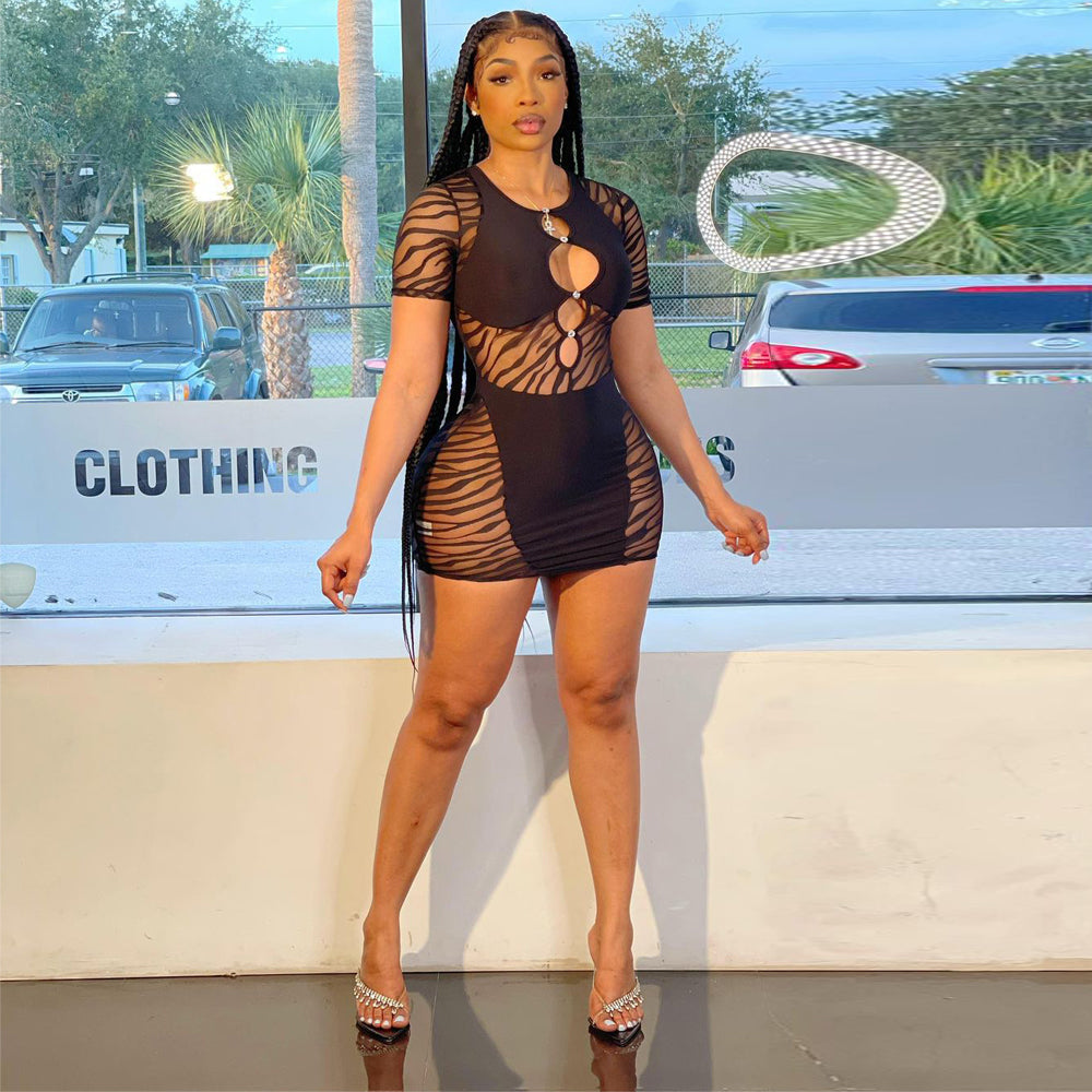 Zebra Print Cut Out Mesh Transparent Mini Beach Holiday Night Club Goth Party Bodycon Pencil Shorts Dresses The Clothing Company Sydney