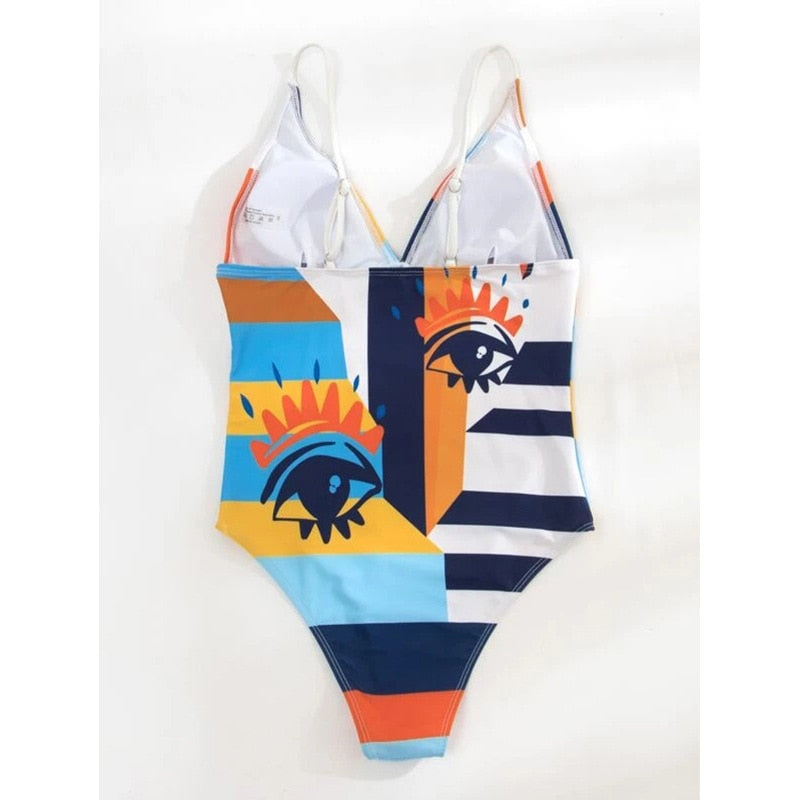Print One Piece Swimsuit Closed Swimwear Blue Push Up Women Flower Vintage Body Swim Beach Pool Bathing Suit The Clothing Company Sydney