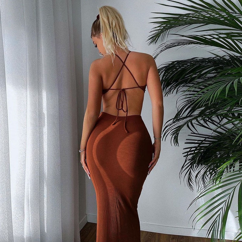 Summer Halter Maxi Dress Elegant Sexy Sleeveless Backless Club Party Cutout Bandage Dresses The Clothing Company Sydney
