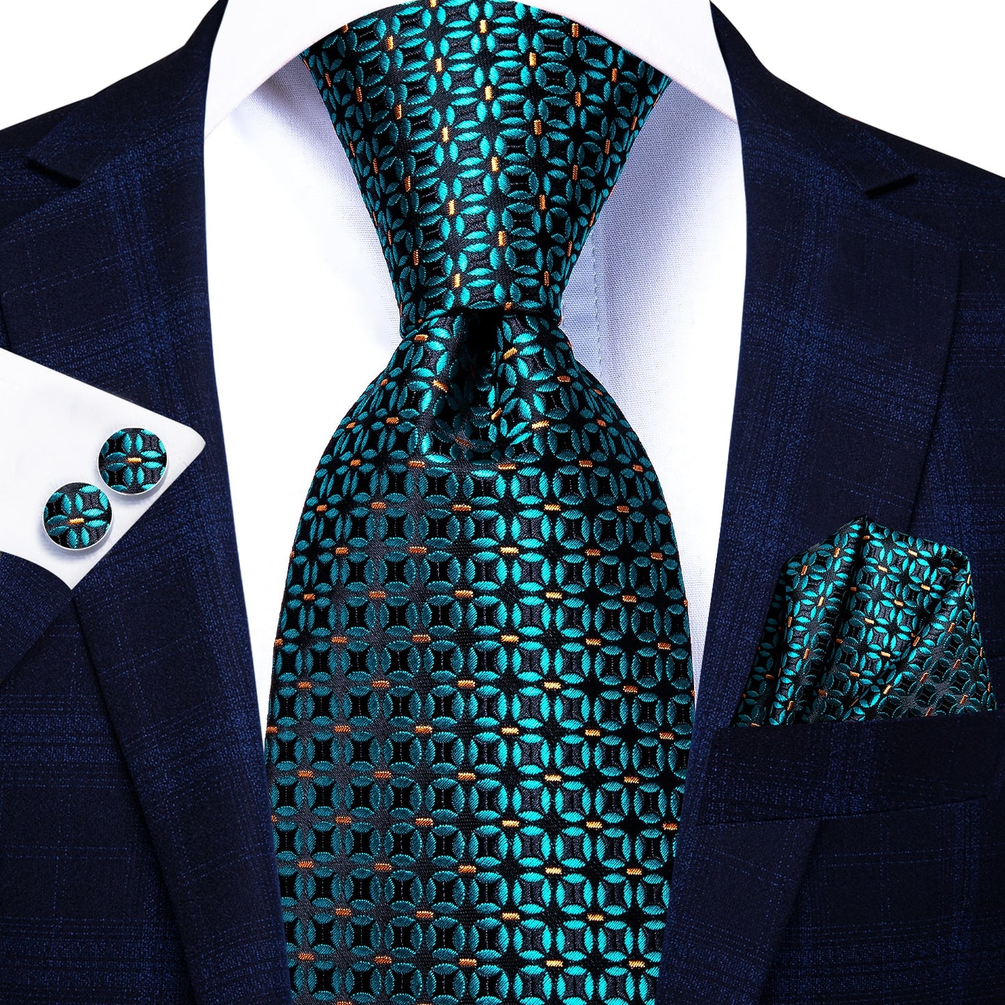 3 Piece Business Classic Blue Black Striped Solid Neck Tie Necktie Pocket Square Cufflinks Wedding Party Silk Tie Set The Clothing Company Sydney