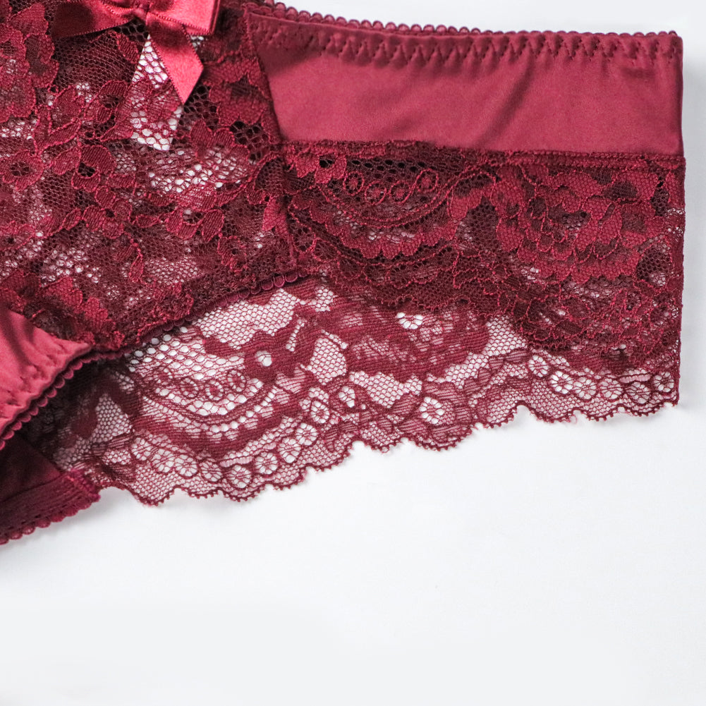 Ultra-Thin Gathered Plus Size Bowknot Floral Underwear Lace Strap Bra + Panties + Garte 3 Piece set The Clothing Company Sydney