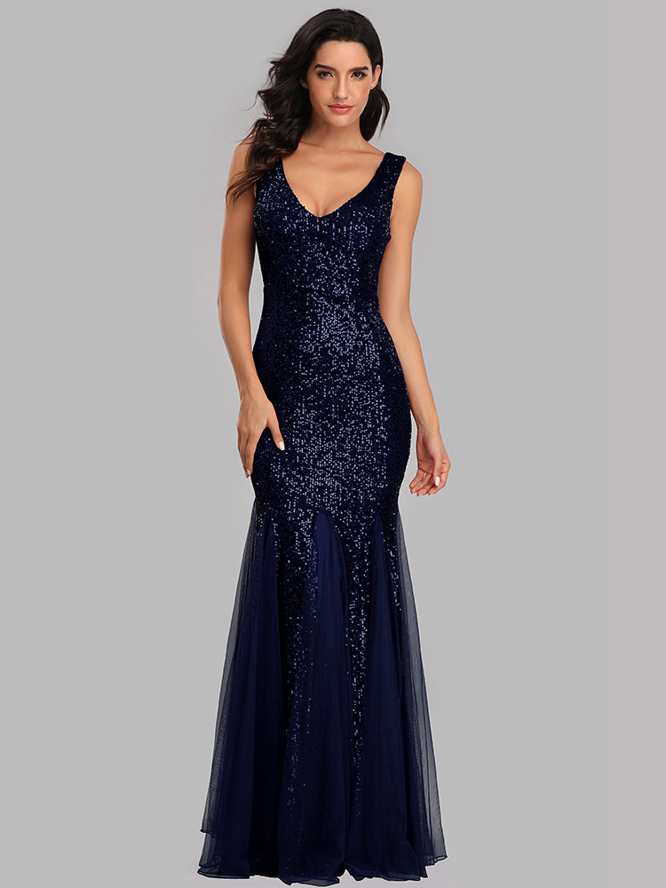 Plus Size V Neck Mermaid Burgundy Long Formal Prom Party Gown Sequins Sleeveless Evening Cocktail Dress The Clothing Company Sydney