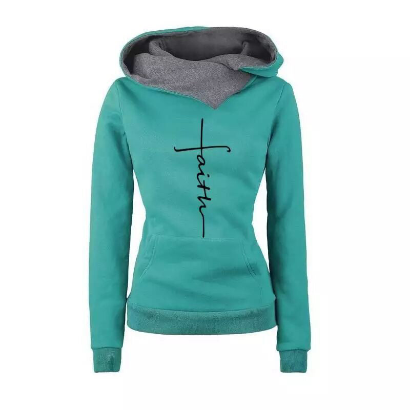 Autumn Winter Hoodies Sweatshirts Faith Embroidered Sweatshirt Long Sleeve Pullovers Casual Warm Hooded Top The Clothing Company Sydney