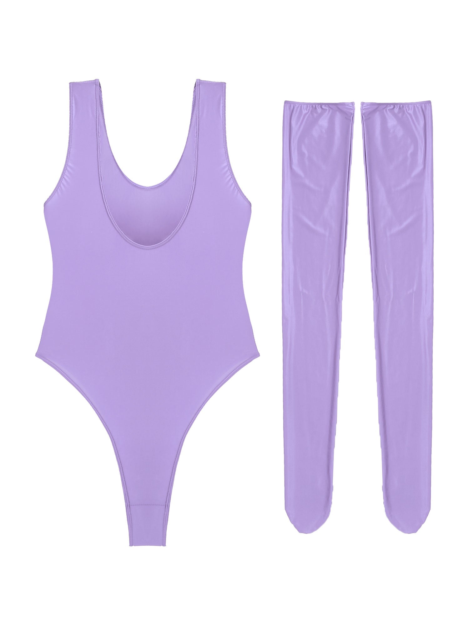 Women's Glossy Stretchy Swimming Suit Swimwear Swimsuit Sleeveless High Cut Slim Fit Bodysuit with Stocking Outfits Clubwear The Clothing Company Sydney