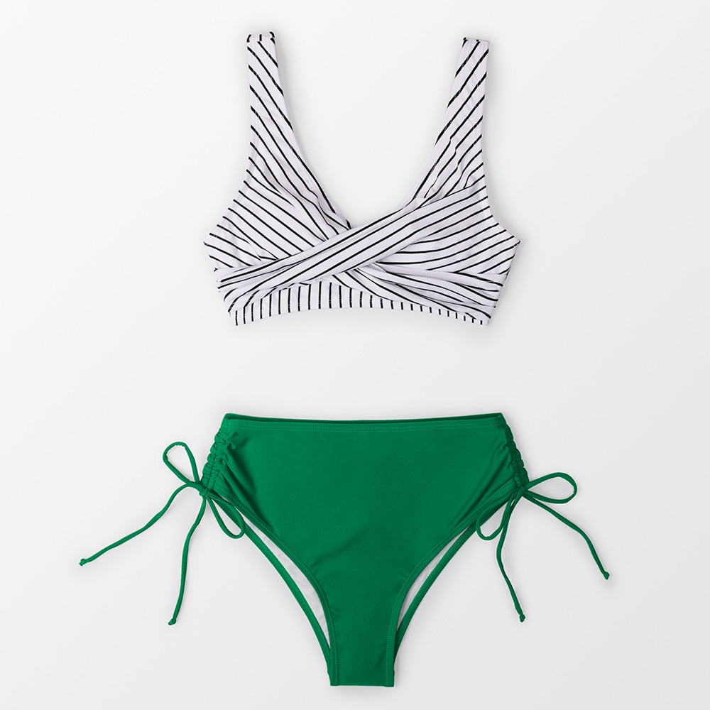 Yellow And Lemon Print Mid-Waist Bikini Sets Swimsuit Lace Up Two Pieces Swimwear Beach Bathing Suits The Clothing Company Sydney