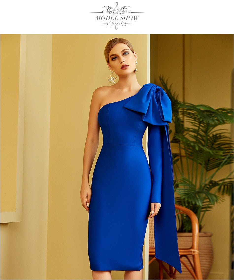 Winter One Shoulder Bodycon Bandage Dres Bow Long Sleeve Club Midi Celebrity Evening Runway Party Dresses The Clothing Company Sydney