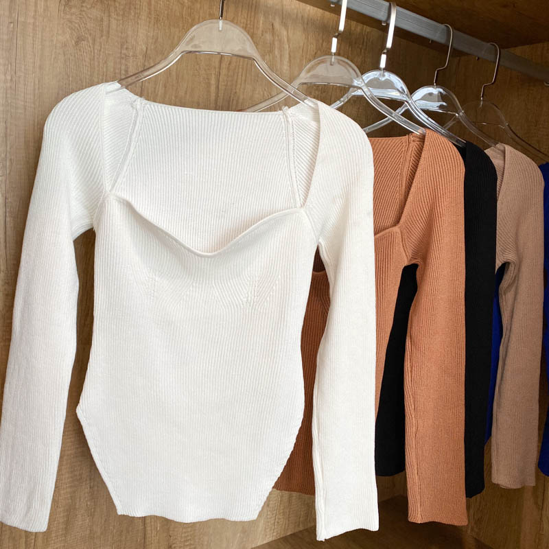 Square Collar Long Sleeve Knitted Pullover Spring Autumn Sweater Winter Top Jumper The Clothing Company Sydney