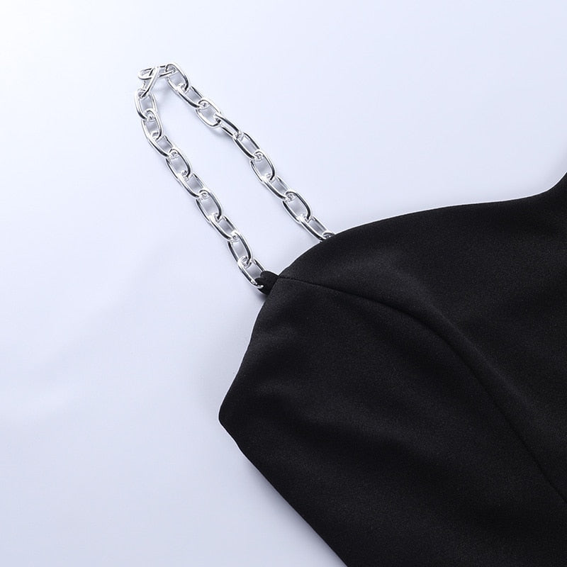 Elegant Chain Strapless Sleeveless Solid Basic Split Knee-Length Bodycon Summer Young Style Dress The Clothing Company Sydney