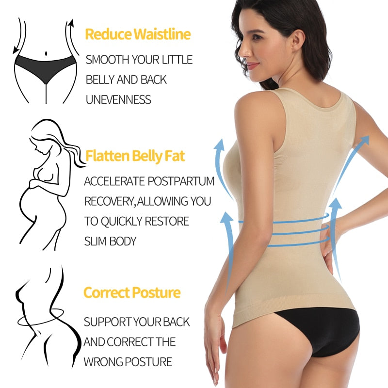 Women's Padded Shapewear Camisole Body Shaper Compression Shirt With Pads Waist Trainer Tummy Control Tank Tops Seamless Corset The Clothing Company Sydney