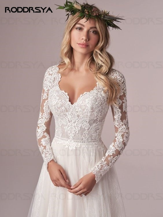 A Line Long Sleeves Wedding Dresses Lace Bridal Gowns Tulle Ivory Open Back Wedding Dress The Clothing Company Sydney