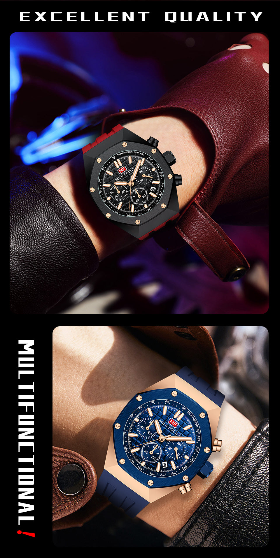 MINI FOCUS Polygon Design Alloy Quartz Wristwatch Luxury Brand Watch Men's High Quality Silicone Chronograph Sports Watch Clothing Company Sydney