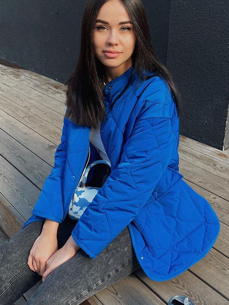 Women's Winter Blue Oversize Puffer Casual Fashion Warm Cotton Button Down Quilted Coat  Loose Jacket The Clothing Company Sydney