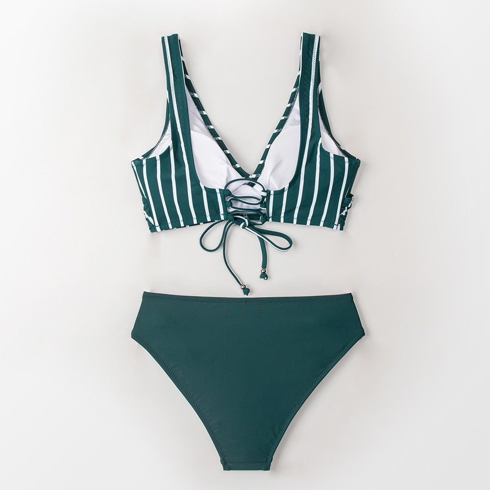 Yellow And Lemon Print Mid-Waist Bikini Sets Swimsuit Lace Up Two Pieces Swimwear Beach Bathing Suits The Clothing Company Sydney