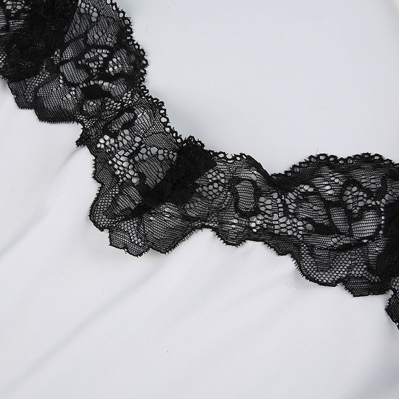 V Neck Lace Trim A-Line Satin White Dress Fashion Strap Mini Summer Dress Backless Party Dresses The Clothing Company Sydney