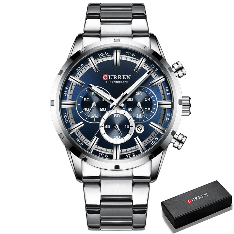 Men's Watch Luxury Sports Quartz Mens Watches Full Steel Waterproof Chronograph Wristwatch The Clothing Company Sydney