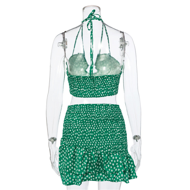 Floral Print Top and Skirt Two Piece Matching Set Halter Tie Front Backless Crop Tops Summer Outfits The Clothing Company Sydney