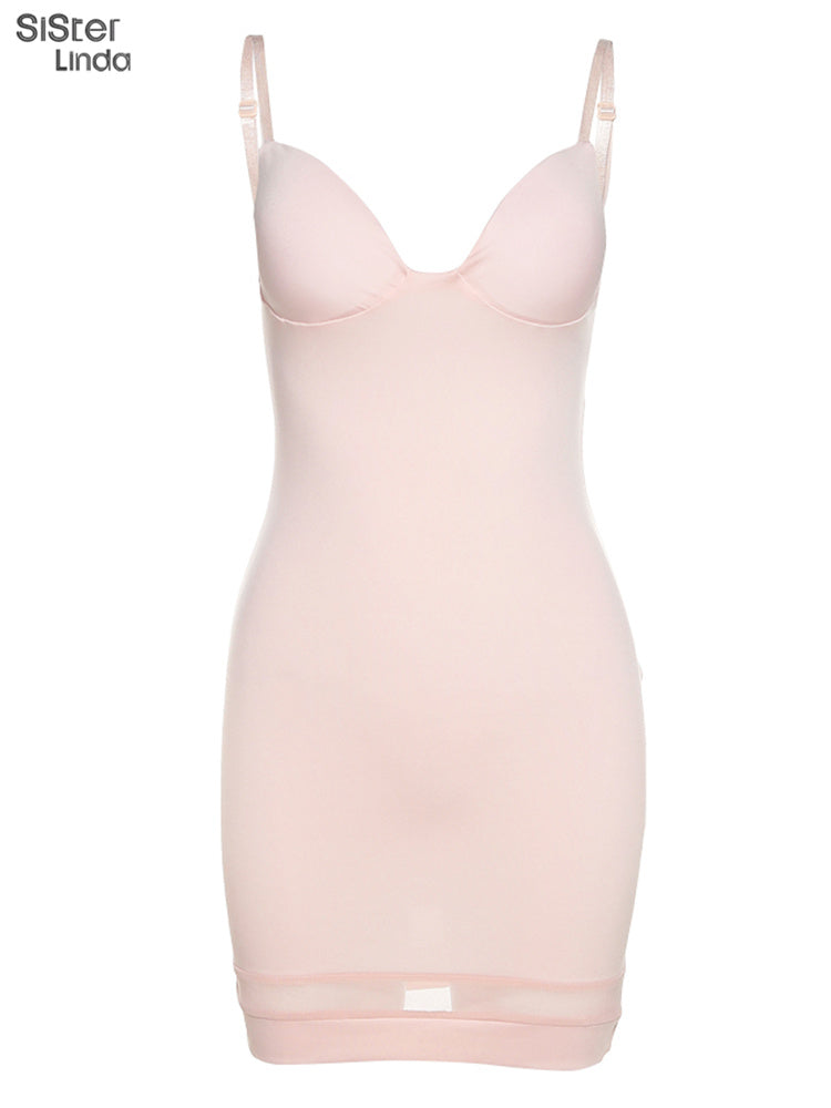 Casual Mesh Bodycon Mini Dress Women Romper  Sleeveless Skinny Stretchy Deep V Neck Party Clubwear Trend Outfit The Clothing Company Sydney