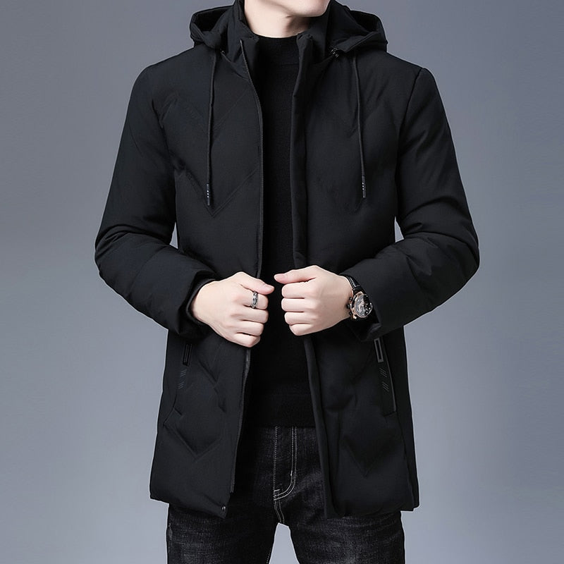 Brand Hooded Casual Fashion Long Thicken Outwear Parkas Jacket Men Winter Windbreaker Coats Men Clothing The Clothing Company Sydney