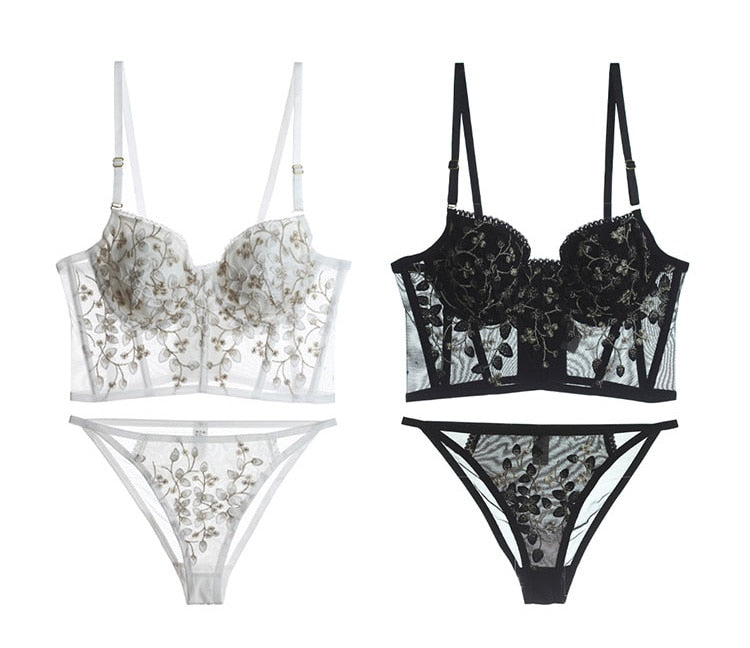 2 Piece Classic Women underwear Set Lace Push Up Bra And Panty Sets Embroidered Brassiere Adjustable Gathered Lingerie The Clothing Company Sydney