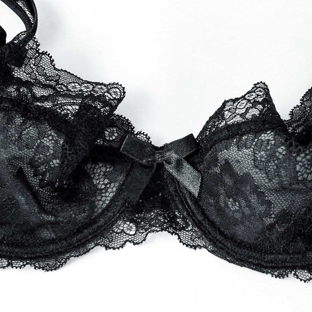 Ultra-Thin Gathered Plus Size Bowknot Floral Underwear Lace Strap Bra + Panties + Garte 3 Piece set The Clothing Company Sydney