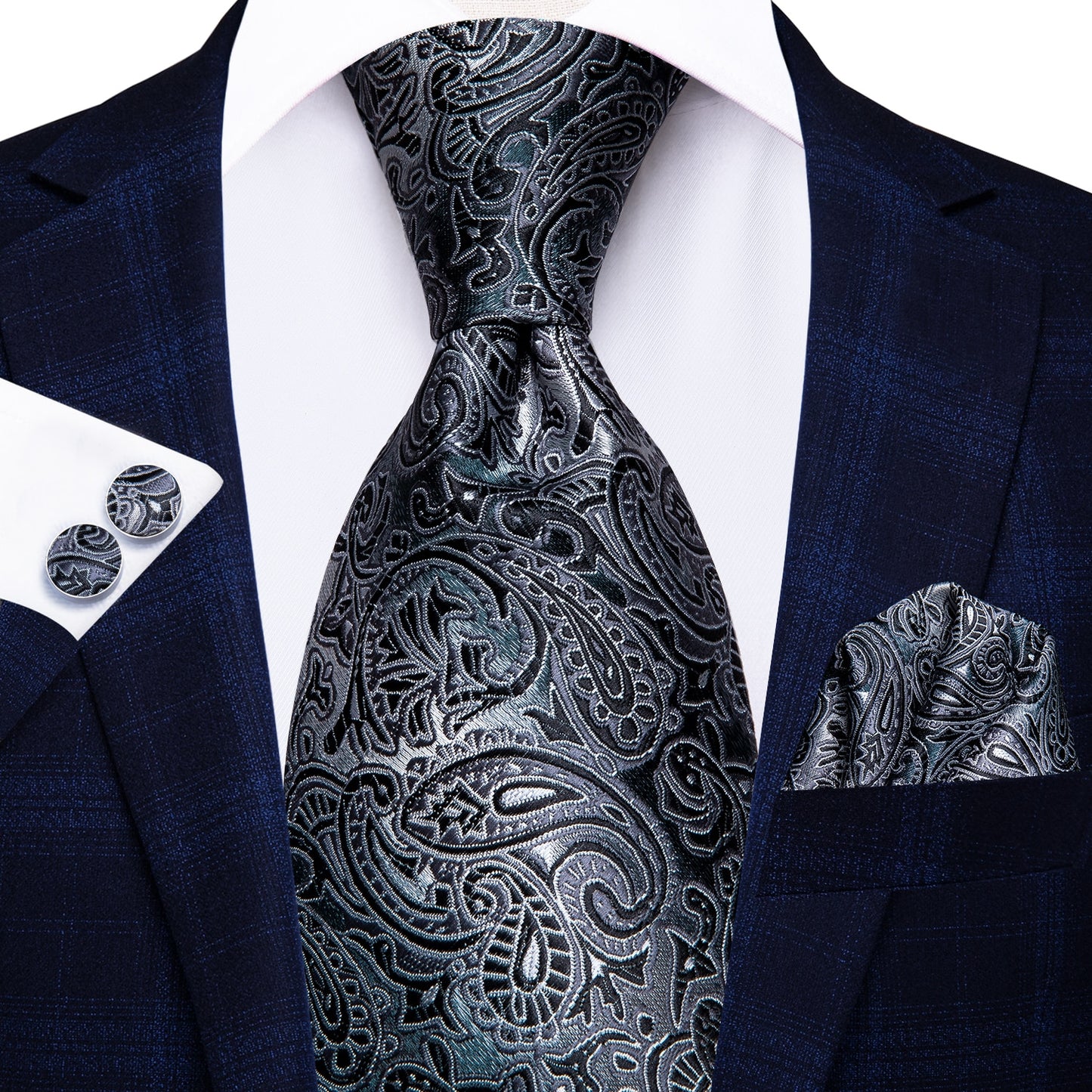 3 Piece 8.5cm Business Solid Paisley 100% Silk Men's Tie Neck Strip Ties for Men Formal Luxury Wedding Neckties Cufflinks Pocket Square The Clothing Company Sydney