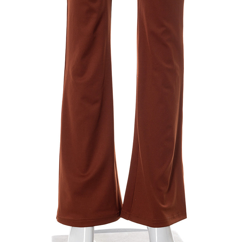 Side Hollow Out Lace Up High Waisted Flare White Brown Bottoms Trousers Fall Trendy Pants The Clothing Company Sydney