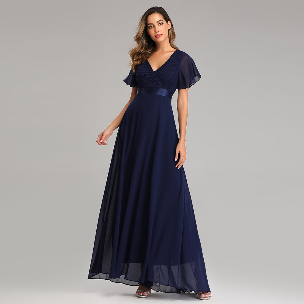 Elegant V-Neck Ruffles Chiffon Evening Gown  Wedding Party Cocktail Formal Dress The Clothing Company Sydney