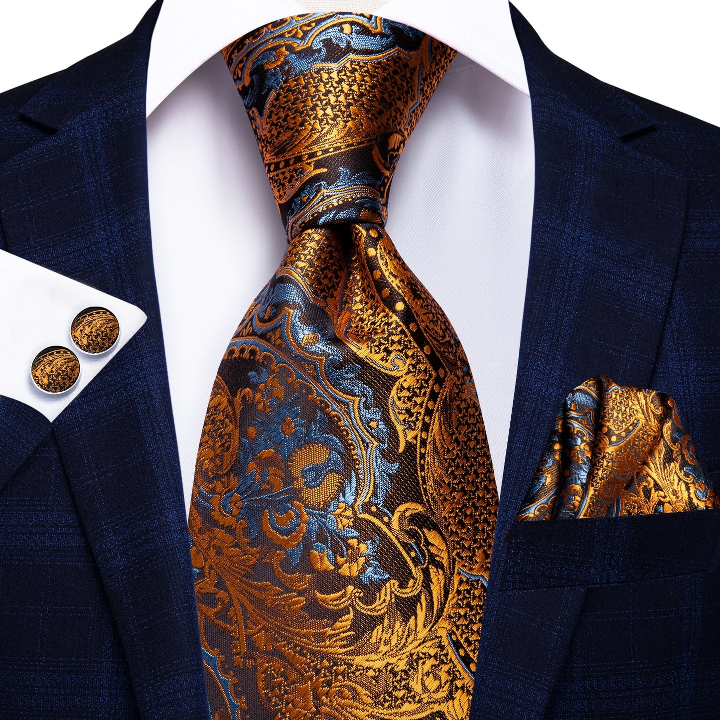 3 Piece 8.5cm Business Solid Paisley 100% Silk Men's Tie Neck Strip Ties for Men Formal Luxury Wedding Neckties Cufflinks Pocket Square The Clothing Company Sydney