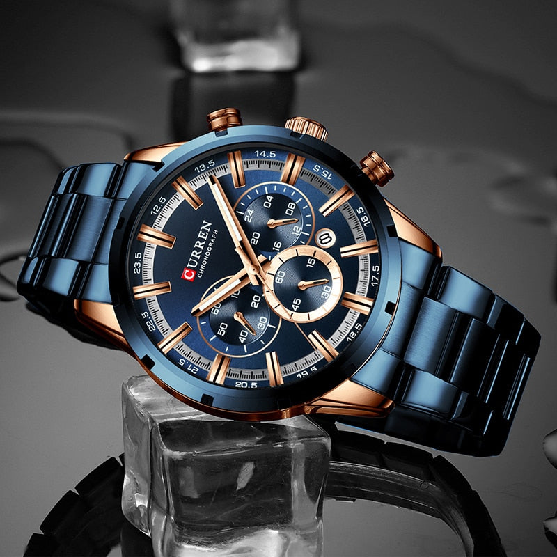 Men's Watch Luxury Sports Quartz Mens Watches Full Steel Waterproof Chronograph Wristwatch The Clothing Company Sydney