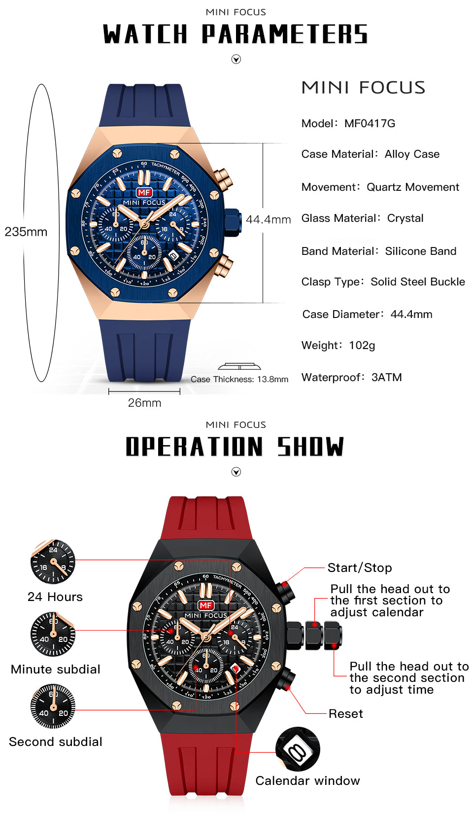 MINI FOCUS Polygon Design Alloy Quartz Wristwatch Luxury Brand Watch Men's High Quality Silicone Chronograph Sports Watch Clothing Company Sydney