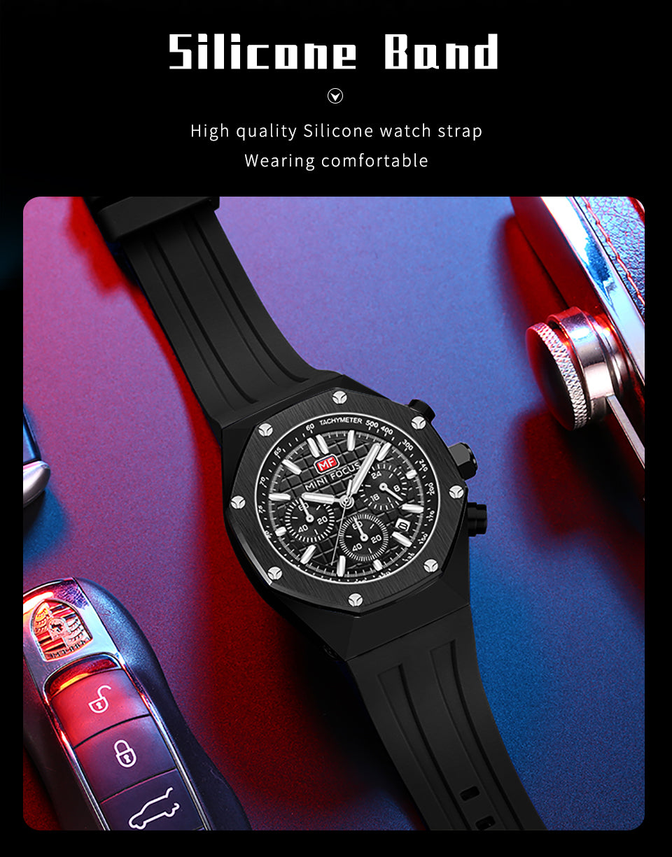 MINI FOCUS Polygon Design Alloy Quartz Wristwatch Luxury Brand Watch Men's High Quality Silicone Chronograph Sports Watch Clothing Company Sydney