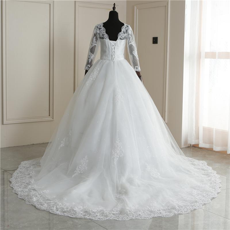 Spring Lace Appliques Wedding Dresses Long Sleeve White V-Neck Princess Bride Wedding Gowns Plus Size The Clothing Company Sydney