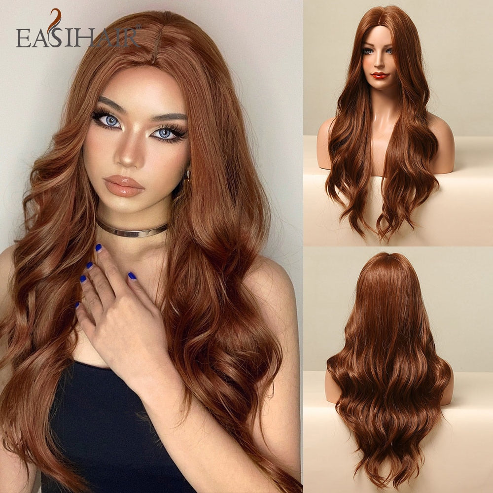 Ombre Brown Light Blonde Platinum Long Wavy Middle Part Hair Wig Cosplay Natural Heat Resistant Synthetic Wig for Women The Clothing Company Sydney