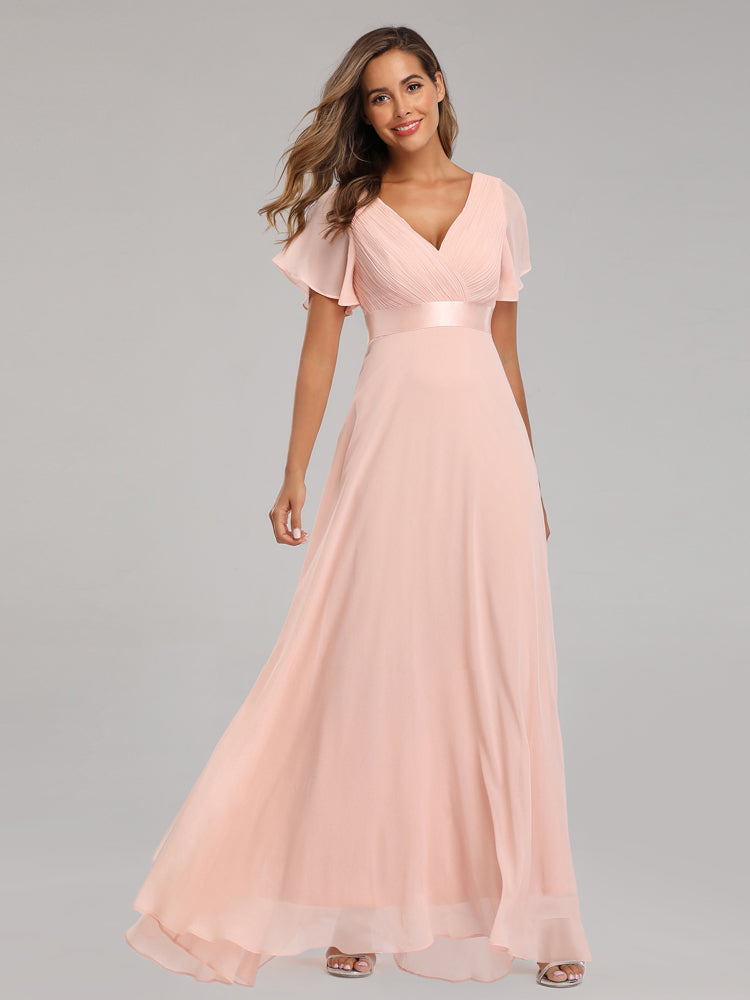 Elegant V-Neck Ruffles Chiffon Evening Gown Wedding Party Cocktail Formal Dress The Clothing Company Sydney