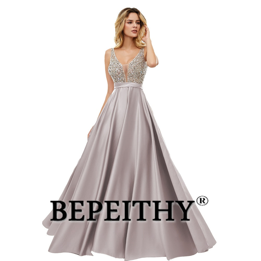 V-Neck Beads Bodice Open Back A Line Long Evening Dress Party Elegant Prom Gowns The Clothing Company Sydney