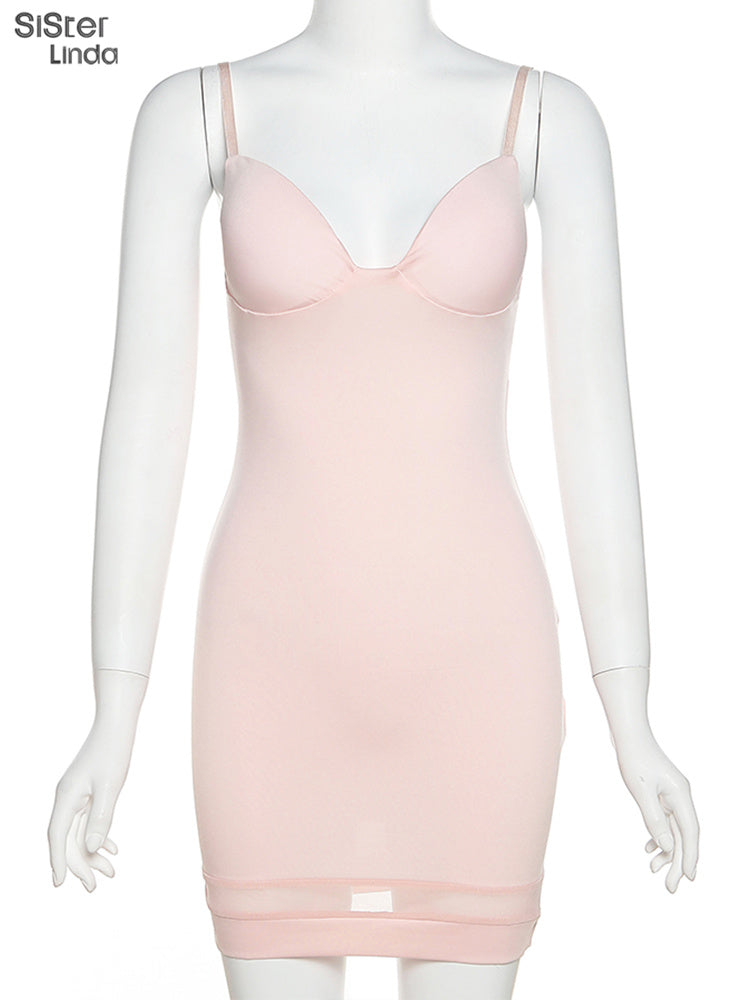 Casual Mesh Bodycon Mini Dress Women Romper  Sleeveless Skinny Stretchy Deep V Neck Party Clubwear Trend Outfit The Clothing Company Sydney