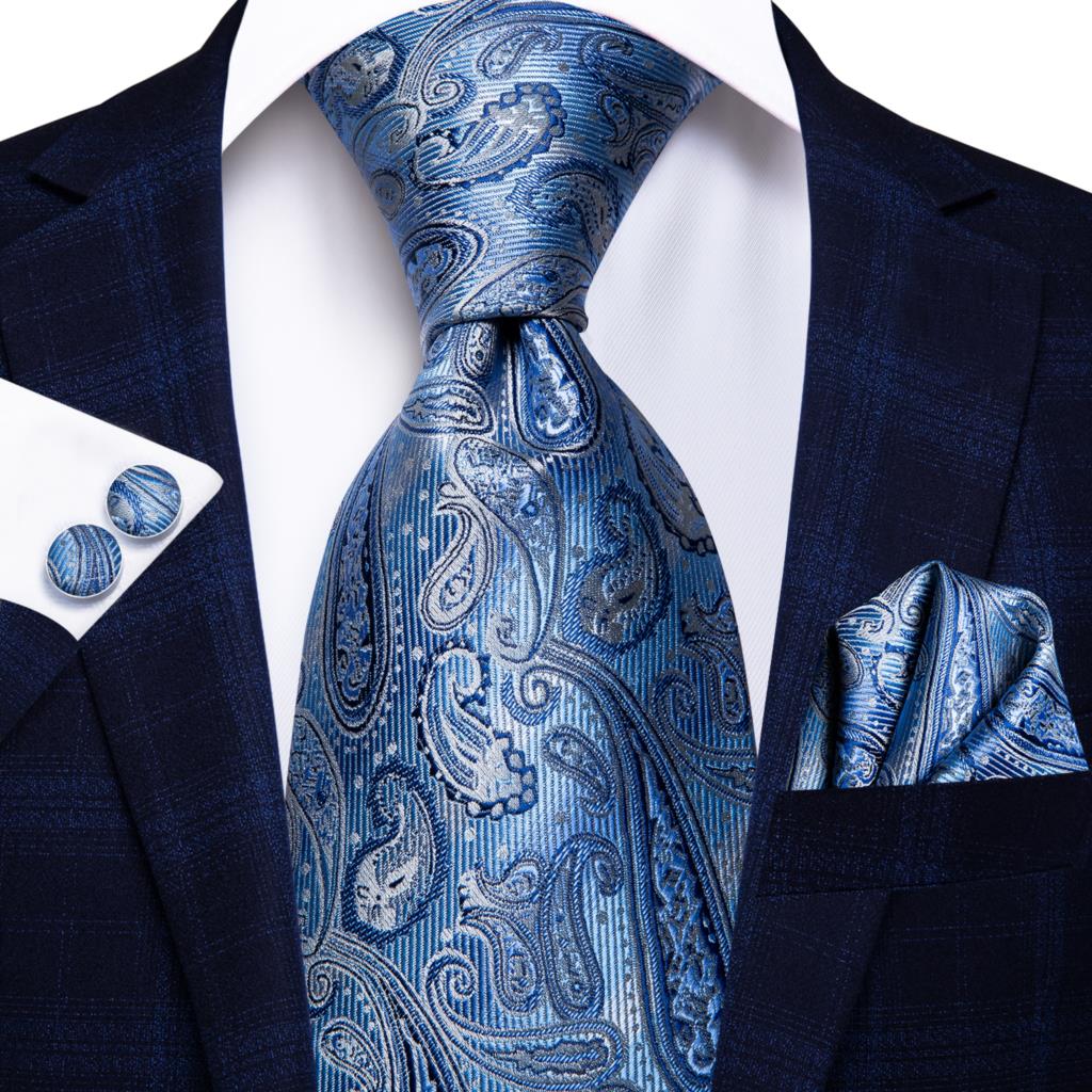 Business Tie for Men Silk Blue Tie Dots Necktie Set Plaid Cufflinks for Wedding Business Tie 150cm The Clothing Company Sydney