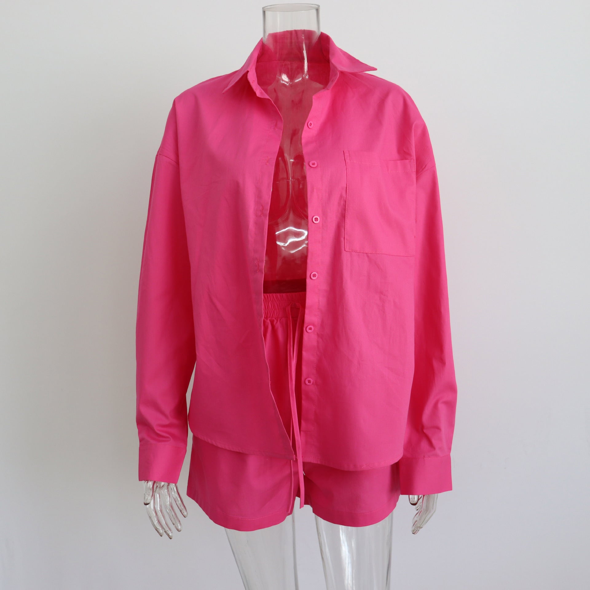 2 Piece Long Sleeve Shirt With Mini Shorts Cotton Stretch Waist Two Pieces Ladies Outfits Blouses Fashion Set The Clothing Company Sydney