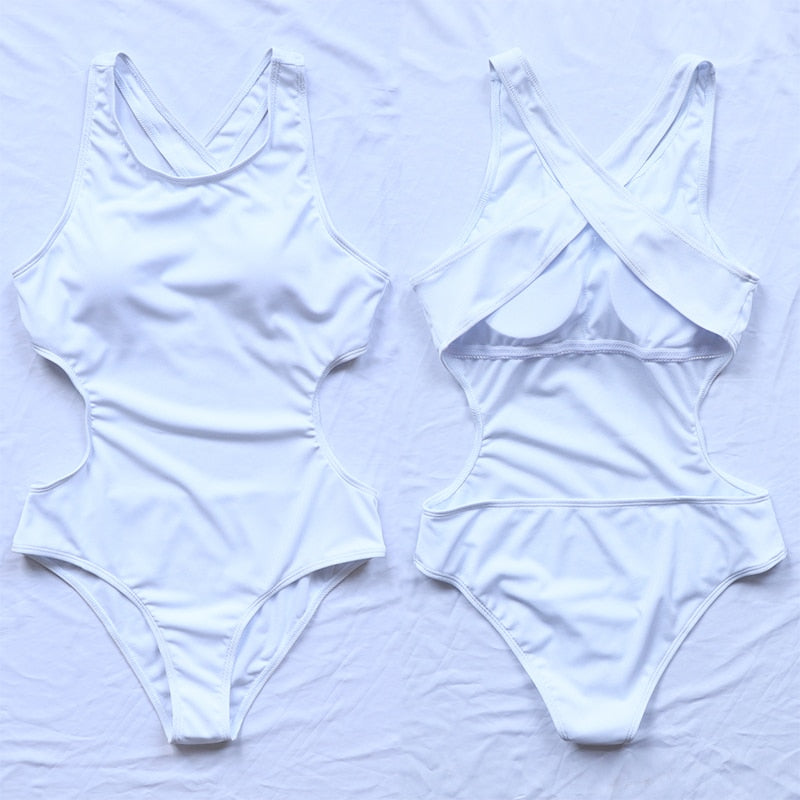 Ribbed One Piece Women Swimsuits Cut Out Swimwear High Neck Bodysuit Solid Beachwear Cross Back Monokini Clothing Company Sydney