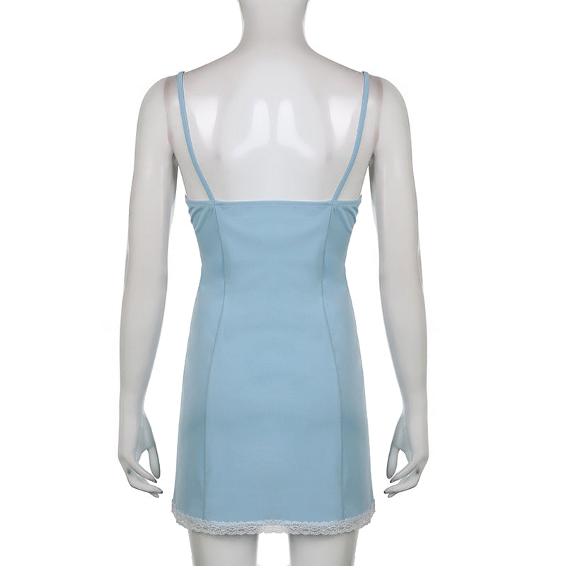 Y2K Retro Lace Patchwork Strap Bow Black Dress Mini Fashion Aesthetic Bow Club Party Dresses for Women Outfits The Clothing Company Sydney