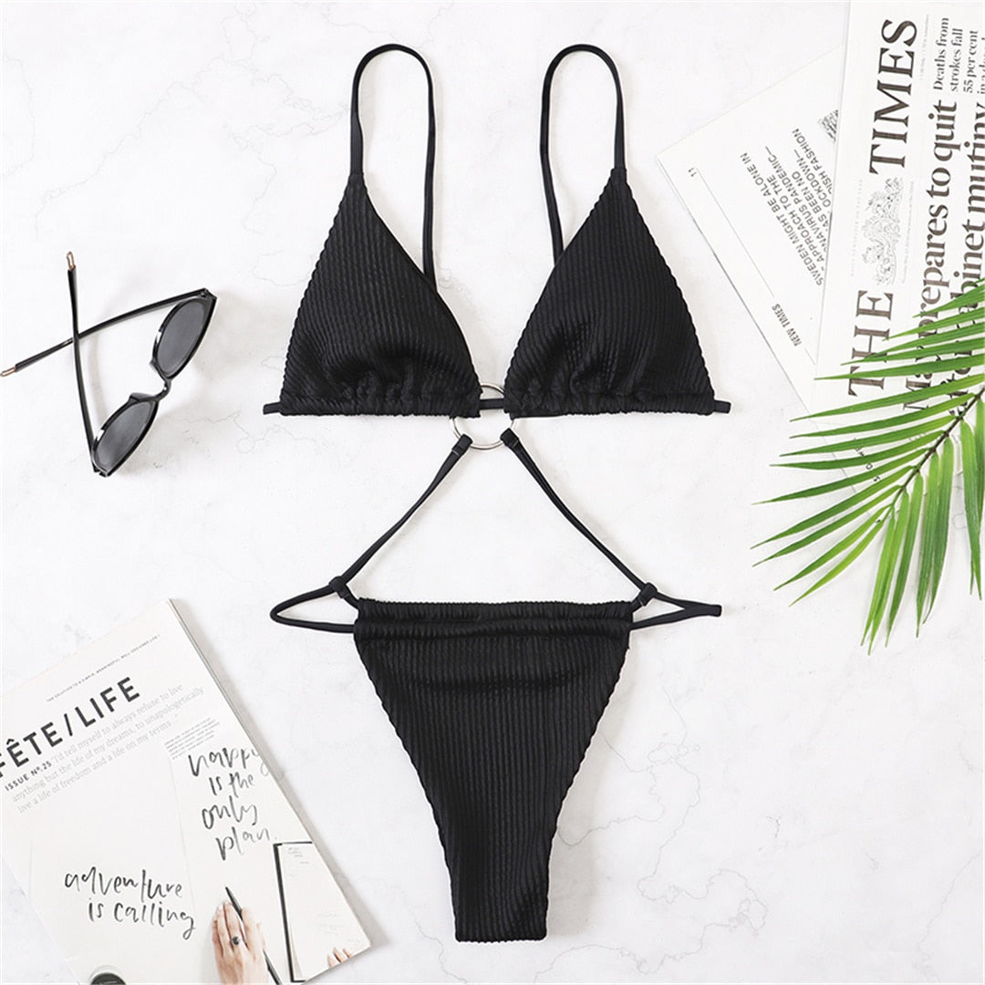 Crinkled  Extreme String Mini Micro Thong Women Swimwear One Piece Swimsuit Bather Bathing Suit The Clothing Company Sydney