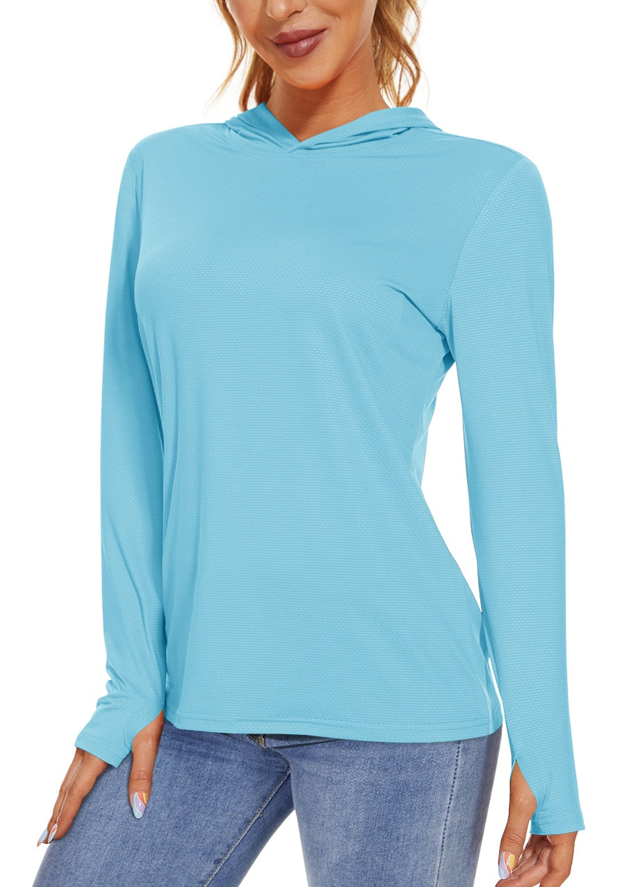 Summer UV/Sun Protection Outdoor Hooded T-shirt Women's Hoodie Shirt UPF 50+ Long Sleeve Fishing Hiking Athletic Shirts The Clothing Company Sydney