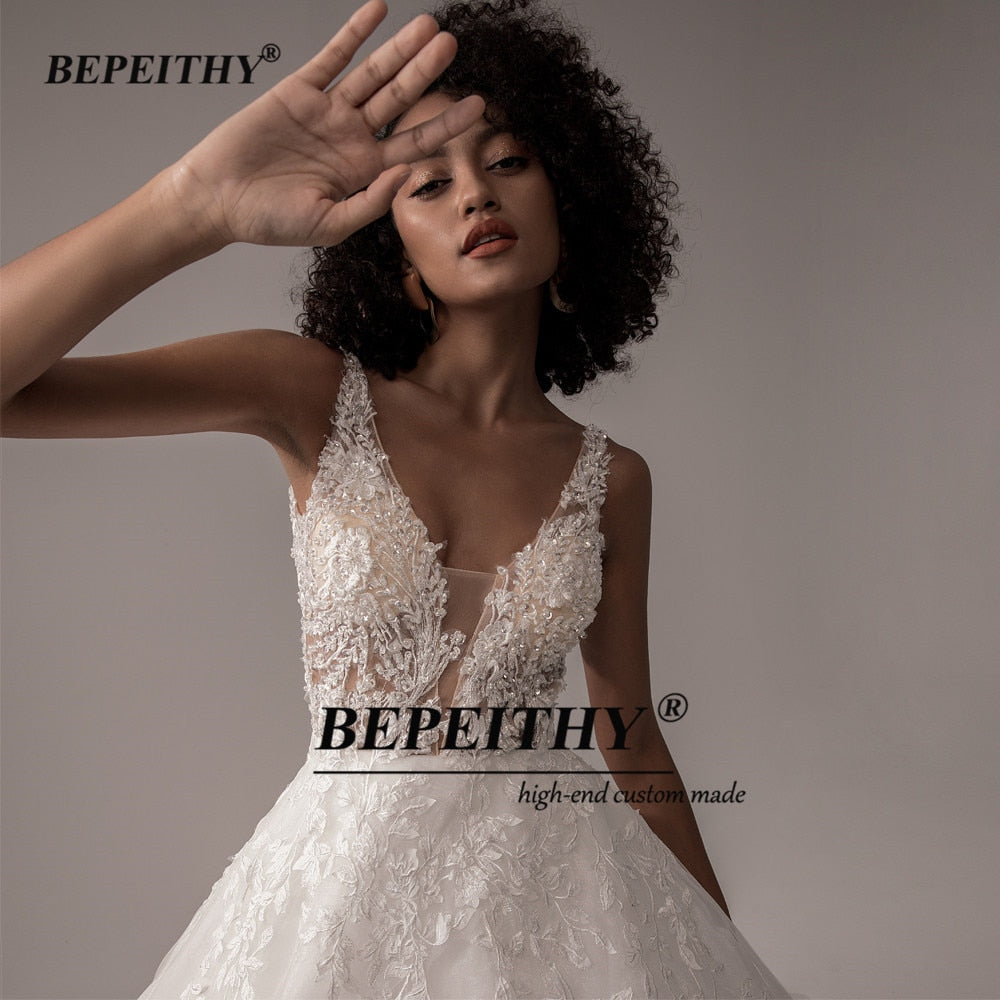 V Neck Sleeveless Wedding Dresses A Line Ivory Lace Romantic Bride Boho Bridal Gown The Clothing Company Sydney