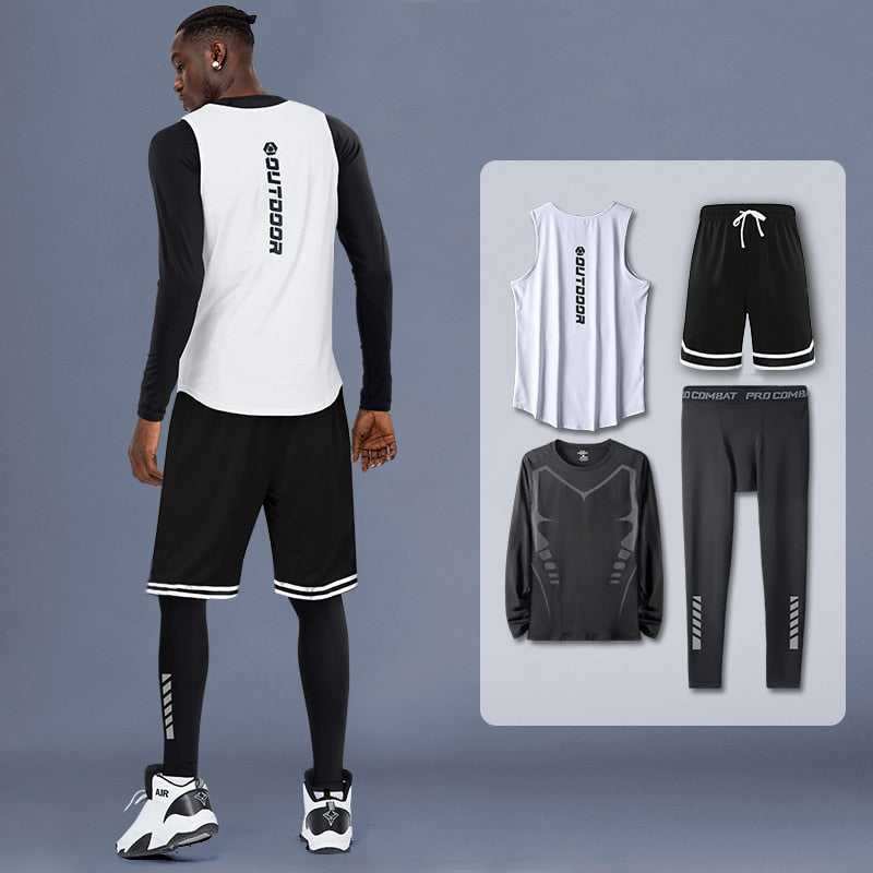 4 Piece/Set Men's Basketball Tracksuit Gym Fitness Compression Sports Suit Running Jogging Sport Wear Exercise Workout Tights Shorts The Clothing Company Sydney