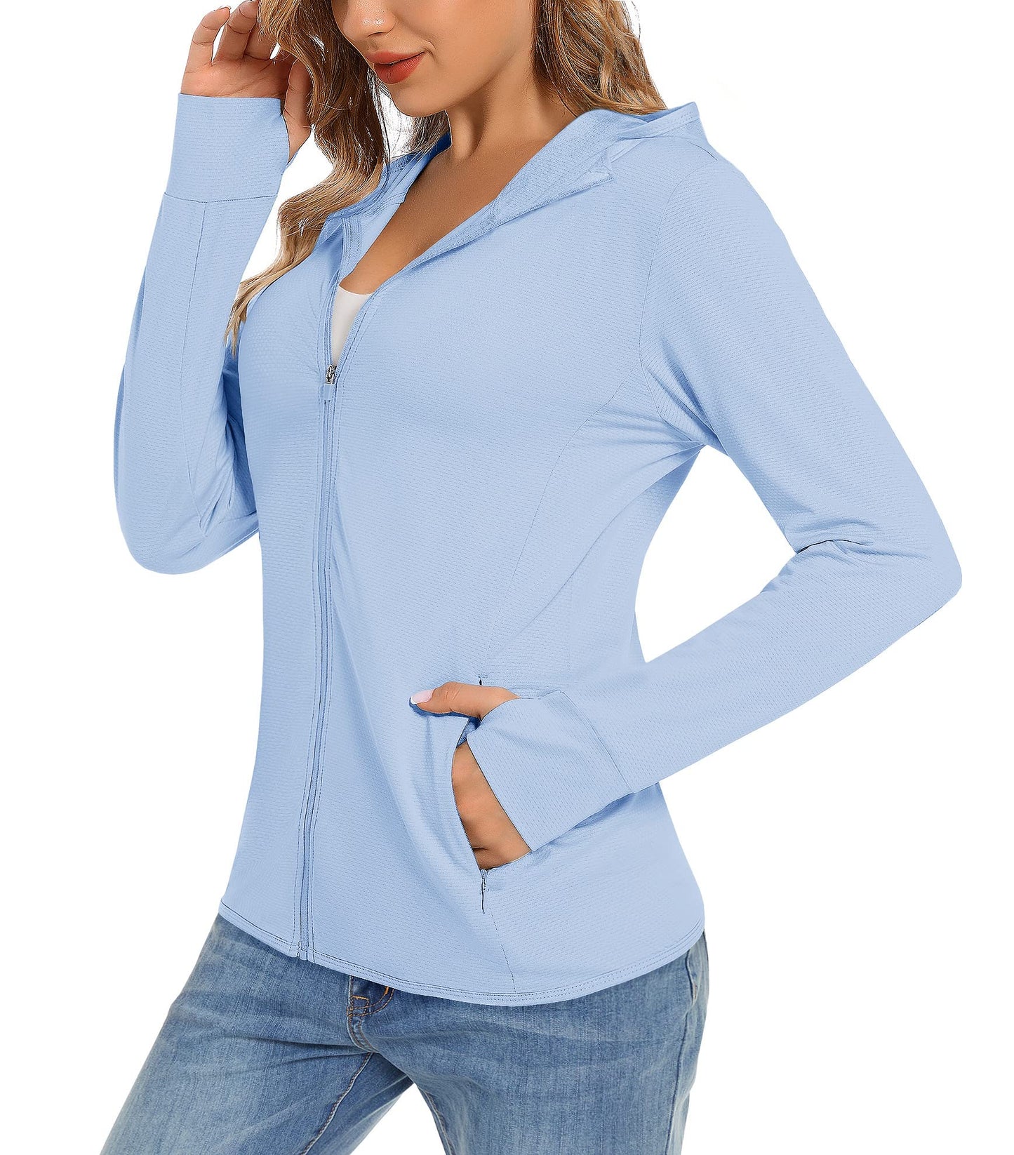 Summer Sun Protection Hoodies Women's Long Sleeve Casual Shirts UPF 50+ Sun Block Full Zip T-shirts With Zipper Pockets The Clothing Company Sydney