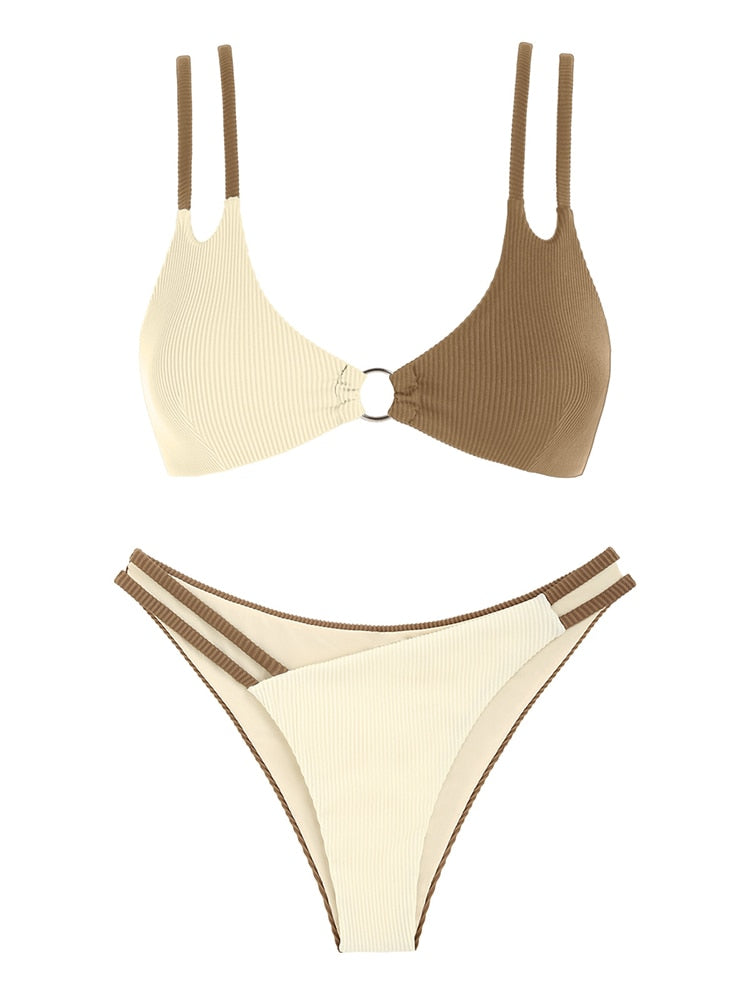 Two Tone Color Block O-ring Honeycomb Textured Bikini Swimwear Mix & Match Swimsuit Separates Beach Top And Bottom The Clothing Company Sydney